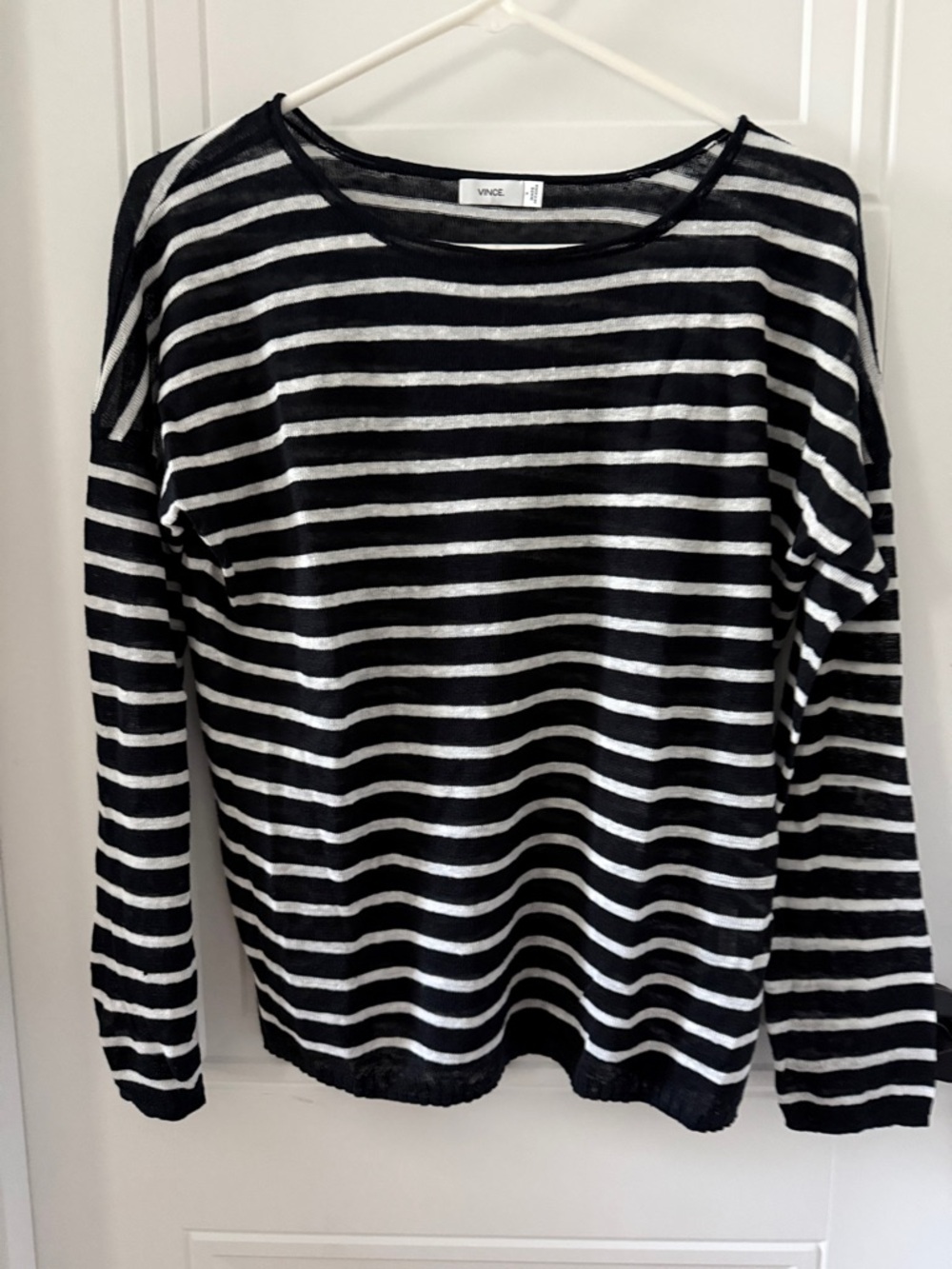 Vince Navy and White Striped Lightweight Linen Top